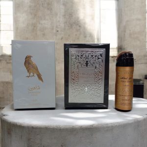 Combo Perfume Fakhar Pride Of Lattafa 100ml, Shaheen Gold y Desodorante Fakhar Extrait